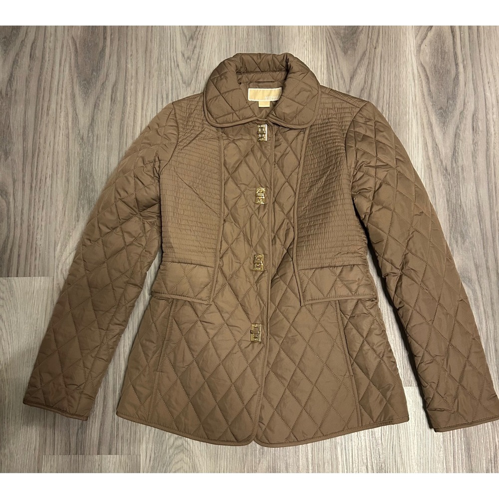Michael Michael Kors‎ Quilted Snap Button Jacket Beige Women XS togle buttons